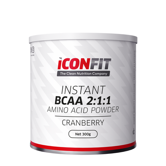 ICONFIT Instant BCAA 2:1:1 aminoskābju pulveris, dzērveņu garša, 300g muskuļu atjaunošanai un enerģijai