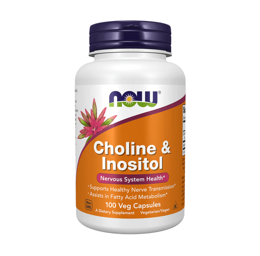 NOW Foods Choline + Inositol for Nerve, Brain, and Liver Health (100 Capsules)