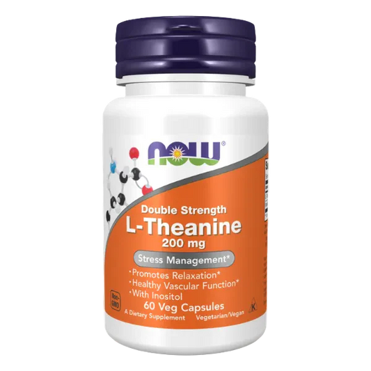 NOW Foods L-Teanīns 200mg relaksācijai, modrībai un koncentrēšanās spējām (60 kapsulas)